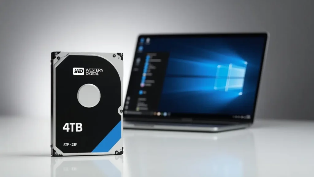 Screenshot of a disk management window showing a 4TB hard drive detected as only 2TB