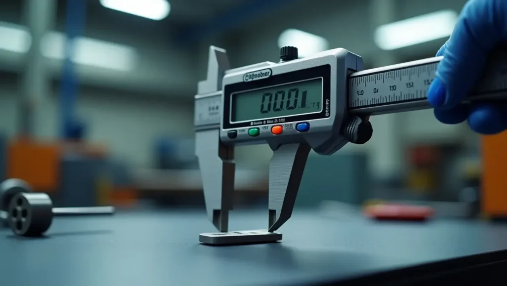 Digital Micrometer: A Guide to Precision Measurement A close-up view of a digital micrometer displaying precise measurements on its LCD screen, used for high-accuracy engineering and manufacturing tasks