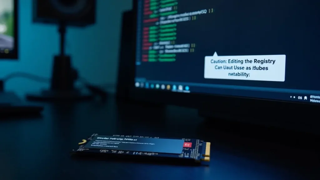  A Western Digital NVMe SSD next to a laptop with a blue screen error.