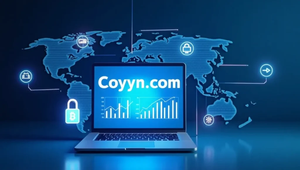 Coyyn.com digital business platform showcasing online transactions and blockchain technology