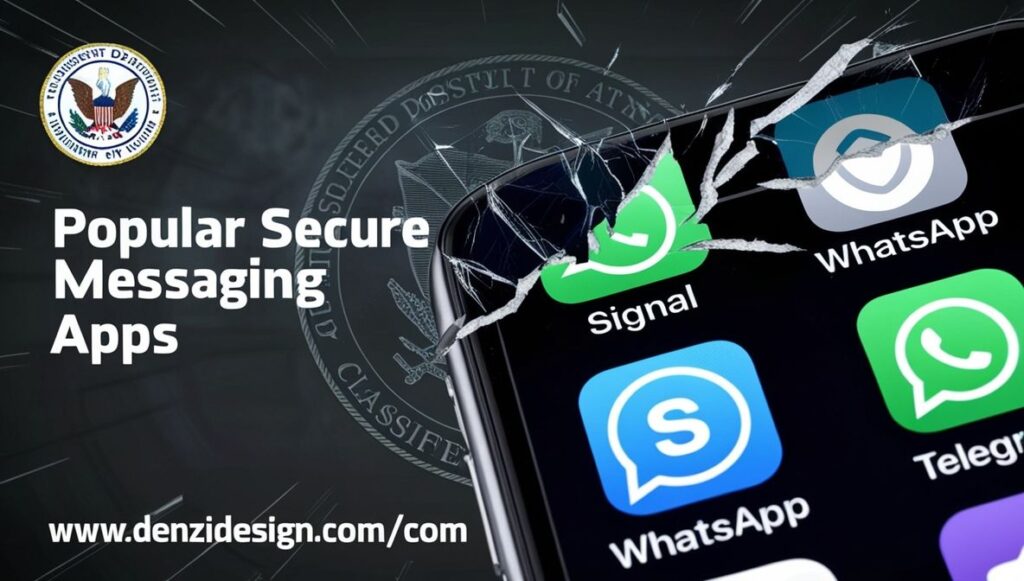 Smartphone showing secure messaging apps with warning signs, symbolizing security flaws highlighted by the NSA warning.
